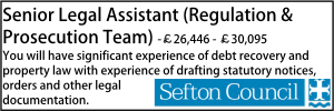 Senior Legal Assistant (Regulation & Prosecution Team) sefton