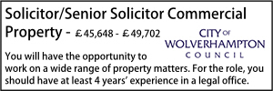 Wolverhampton aug 22 solicitor / senior solicitor commercial property